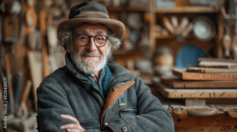Surrounded by the tools of his craft Cabinet Maker John is seen carefully sanding a piece of wood Surrounded by the tools of his craft Cabinet Maker John is seen carefully sanding a piece of wood