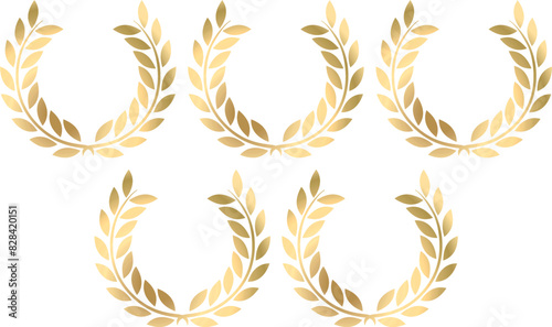 Five laurel wreaths on white background