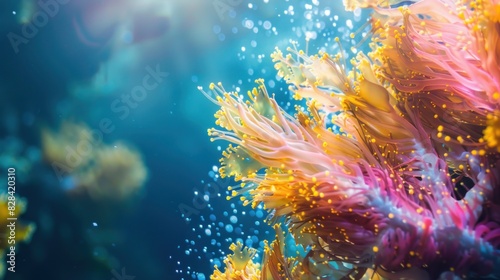 Close-up of large colorful seaweed swimming alone under the sea.