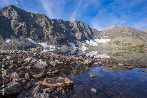 Reflection in Alla-Askyr Lake. Altai mountains landscape photo