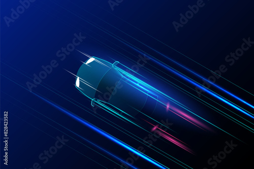 High speed movement design. sport car on high speed running concept.Fast silhouette. Abstract technology background. Vector illustration.