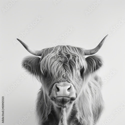 Highland Cow Portrait on White Background Generative AI