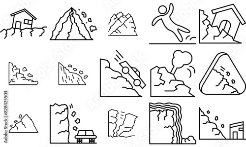 Mega Set Of Vector Fall Icons Silhouette Vector Logo Design Containing Erosion,Dangerous,Fall,Rocks,Cliff Infographic Simple Vector Illustration Logo