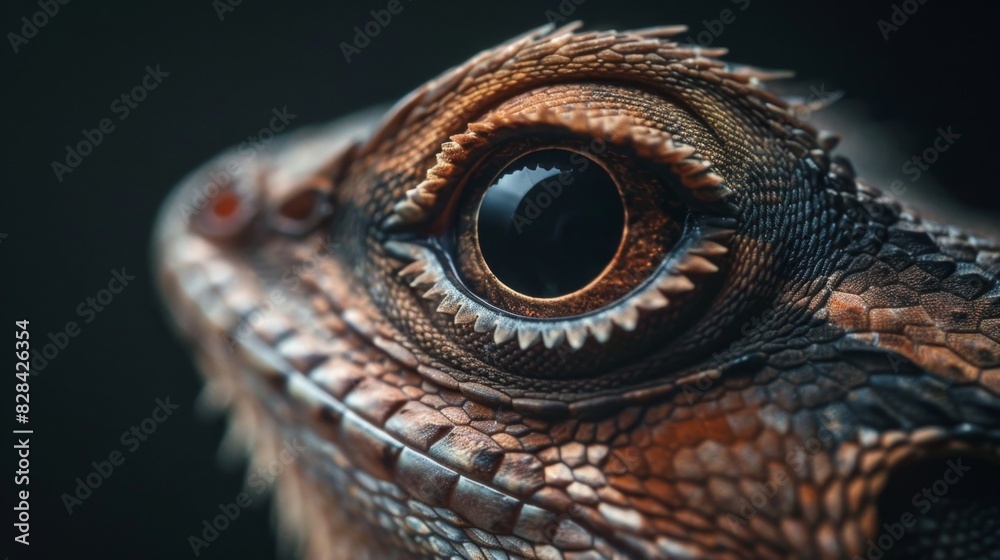 Detailed close-up of bearded dragon eye and scales in natural tones