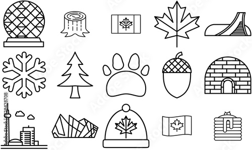 Set Of Linear Canada Icons Collection Isolated Silhouette Solid Icons Including Canada,Flag,Tree,Snow,Winter Business Infographic Elements Logo Vector Illustration