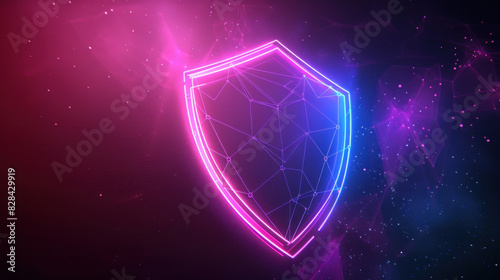 Neon Cyber Security Shield, Data Protection Concept, High-Tech Security, Free Space