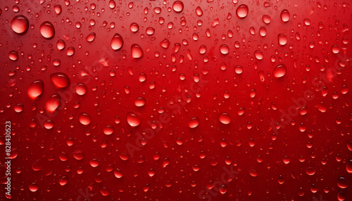 A red background with many drops of water