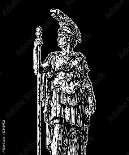 athena, hand drawn woodcut engraving style vintage antique vector illustration 