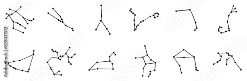 A Collection Of Zodiac Constellations Icons Collection Isolated Silhouette Solid Icons Including Star-Sign,Constellation,Astrology,Horoscope,Zodiac Outline Icons Collection. Simple Vector Illustration