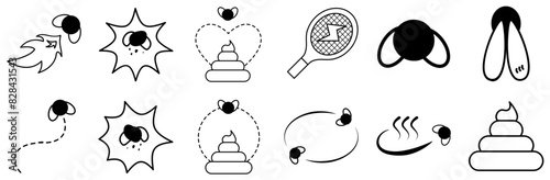 Set Of Linear You Damn Flies Isolated Silhouette Solid Icons With Fly,Bug,Develop,Insect,Cloying Solid Icon Collection. Vector Illustration