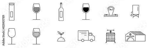 A Collection Of Wine Icons Collection Isolated Silhouette Solid Icons Including Cultivation,Alcohol,Enology,Glass-Of-Wine,Wine Simple Black Style Symbol Sign For Apps And Website, Vector Illustration photo
