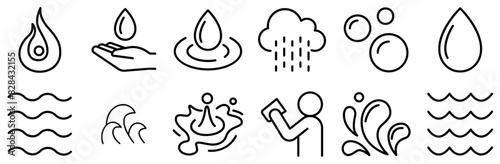 Set Of Water Liquid Aqua Vector Symbols Apps, Websites Ui Designs Suitable For Sea,Liquid,Drop,Dew,Water Outline Icons Collection. Simple Vector Illustration