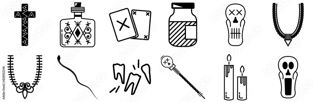 Set Of Vaudou Icons Web Header Banner Design Containing Head,Jar,Voodoo,Skull,Bottle Vector Icon Set Linear Pictogram Pack Set Of Vaudou Icons Web Header Banner Design Containing Head,Jar,Voodoo,Skull,Bottle Vector Icon Set Linear Pictogram Pack