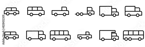 Set Of Linear Vehicles Icons Web Header Banner Design Containing Car,Vehicle,Truck,Transport,Travel Outline Icons Collection. Simple Vector Illustration