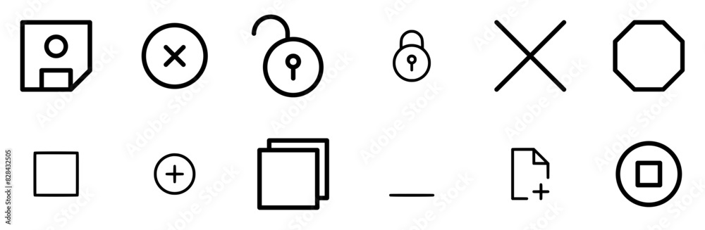 A Collection Of User Interface Icons Collection Isolated Silhouette Solid Icons Including Add,Stop,Search,Unlock,Delete Vector Icon Set Linear Pictogram Pack A Collection Of User Interface Icons Collection Isolated Silhouette Solid Icons Including Add,Stop,Search,Unlock,Delete Vector Icon Set Linear Pictogram Pack