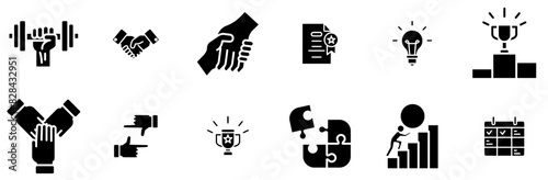 Set Of Training Icon Pack Icons Silhouette Vector Logo Design Containing Target,Commitment,Winner,Trophy,Handshake Vector Icons Illustration Collection