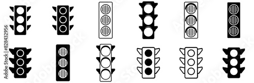 Set Of Linear Traffic Lights Icons Silhouette Vector Logo Design Containing Stop,Traffic,Light,Traffic-Light,Colors Vector Icon Set Linear Pictogram Pack