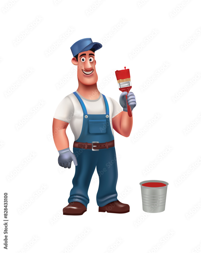 Handy man with paint brush, vector Handy man with paint brush, vector
