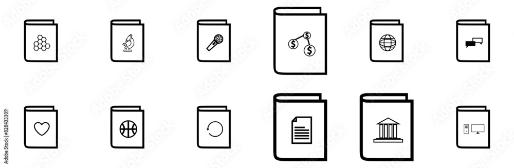 Set Of Linear Text Book Icons Silhouette Vector Logo Design Containing Studies,School-Book,Notebook,Education,Science Solid Icon Collection. Vector Illustration Set Of Linear Text Book Icons Silhouette Vector Logo Design Containing Studies,School-Book,Notebook,Education,Science Solid Icon Collection. Vector Illustration