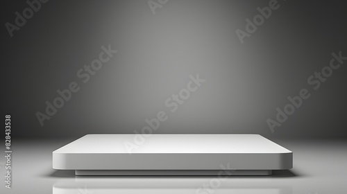 White round podium with white translucent back on gray background. Generative AI