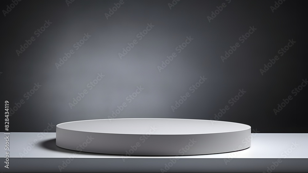 White round podium with white translucent back on gray background. Generative AI White round podium with white translucent back on gray background. Generative AI