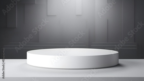 White round podium with white translucent back on gray background. Generative AI