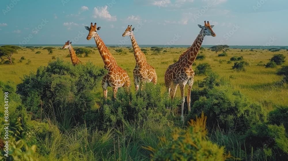 Fototapeta premium A Couple of Giraffe Standing Together