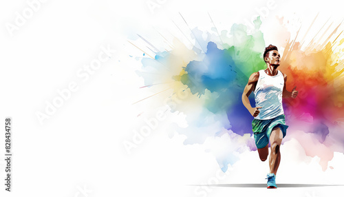 A man running in a colorful background