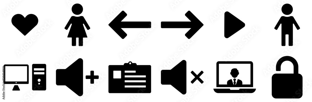 Set Of Linear Seo And Web Set Isolated Silhouette Solid Icons With Computer,Sound,Volume,Toilet,Id Solid Icon Collection. Vector Illustration Set Of Linear Seo And Web Set Isolated Silhouette Solid Icons With Computer,Sound,Volume,Toilet,Id Solid Icon Collection. Vector Illustration