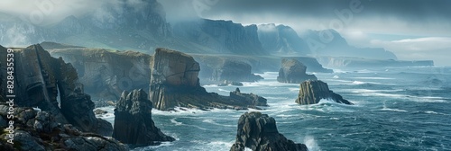 A large body of water surrounded by rocks along a rugged coastline