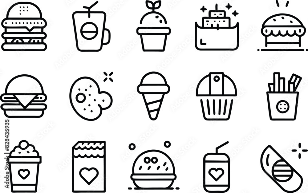 Fast food icon set. Full Vector illustration Outline Style Icons. Fast food icon set. Full Vector illustration Outline Style Icons.