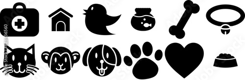 Set Of Linear Pet Solid Icons Icons Web Header Banner Design Containing Cat,Care,Animal,Dog,Pet Business Infographic Elements Logo Vector Illustration