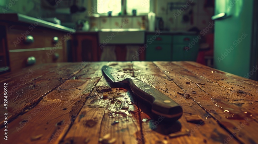 Obraz premium Sharp knife on wooden table.