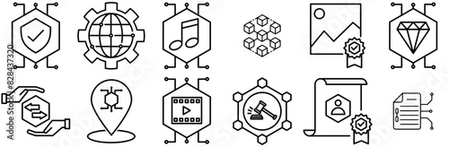 A Collection Of Nft Line Style Icons Silhouette Vector Logo Design Containing Digital,Token,Certificate,Nft,Cryptocurrency Vector Icons Illustration Collection