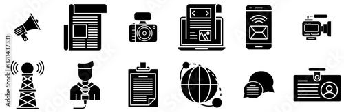 Mega Set Of Vector News Glyph Isolated Silhouette Solid Icons With Communication,Journalism,Camera,News,Media Infographic Simple Vector Illustration Logo