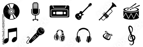 A Collection Of Music And Melodies Icons Collection Isolated Silhouette Solid Icons Including Voice,Sound,Instrument,Melodies,Musical Set Vector Flat Line Icons
