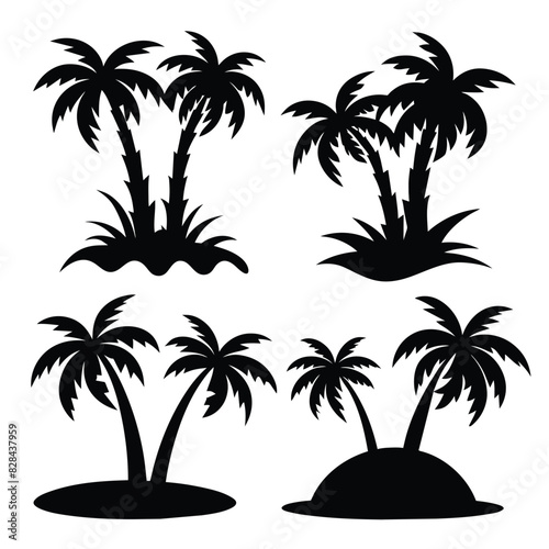 Set of palm tree island icon black vector on white background