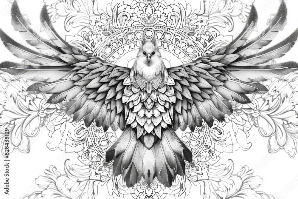 Fototapeta premium Detailed black and white drawing of a bird. Perfect for educational materials