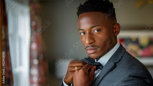 Man in Suit Adjusting His Tie