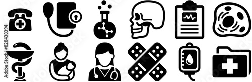 Mega Set Of Vector Medical Healthcare Glyph Part Vector Symbols Apps, Websites Ui Designs Suitable For Healthcare,Human,Bone,Doctor,Medical Stroke Icon Collection. Vector Illustration