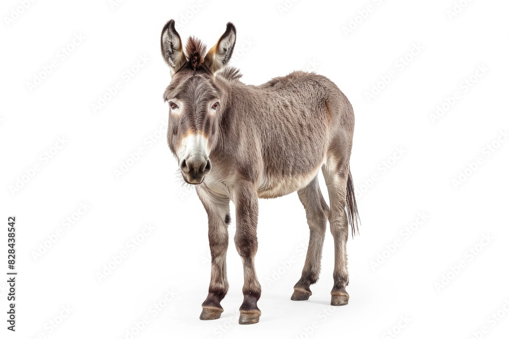 A donkey standing in front of a plain white background. Suitable for various design projects A donkey standing in front of a plain white background. Suitable for various design projects