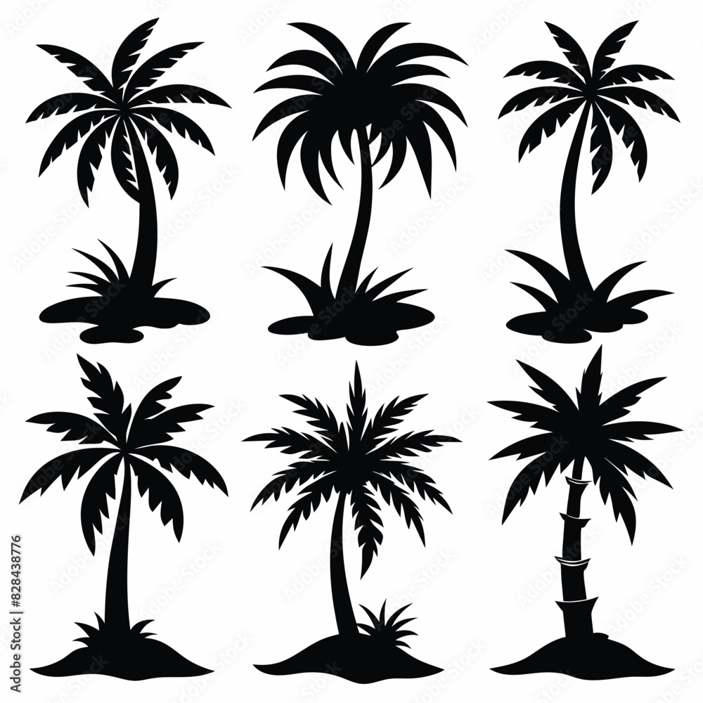 Set of palm tree island icon black vector on white background