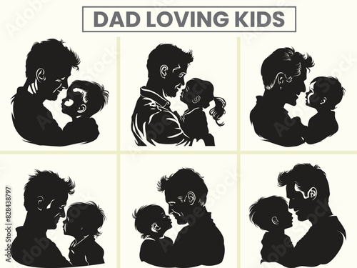 Dad Loving her kid's silhouette vector set for Father's Day.