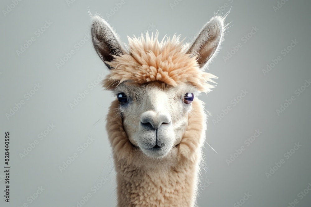 Close up of a llama with a furry head, suitable for various projects