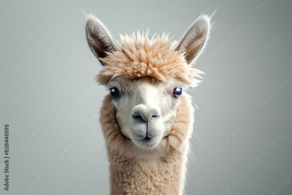 Fototapeta premium Close up of a llama with a furry head, suitable for various projects