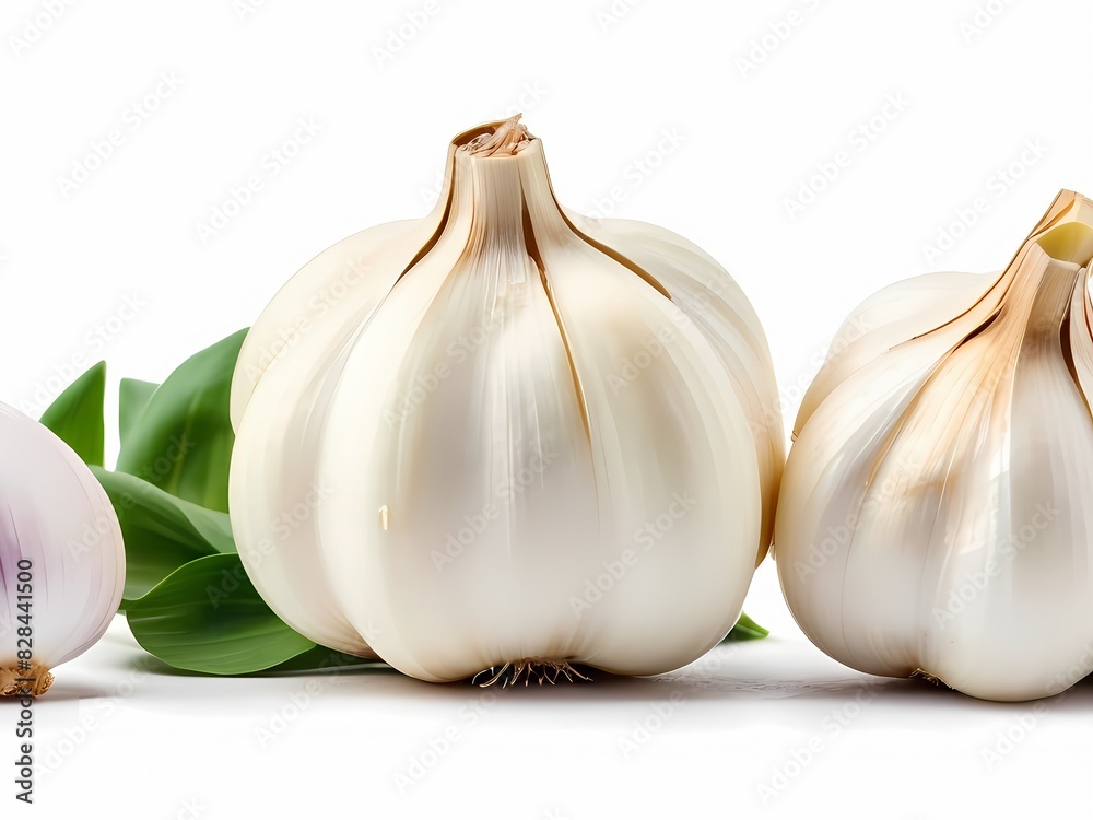 Obraz premium Garlic isolated on white background, kitchen herb, spice, food flavoring