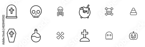 Set Of Linear Halloween Icons Collection Isolated Silhouette Solid Icons Including Poison,Skull,Halloween,Death,Magic Pictograms And Infographics Design Elements Vector Illustration