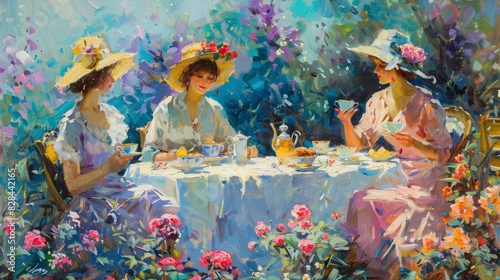 Three Women Sitting at a Table Under an Umbrella