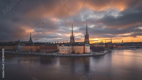 Sunset over Riddarholmen church in old town Stockholm city, Swed
dusk, horizontal, photography, waterfront, tower, sweden, travel destinations, capital cities, church, famous place, old town, stockhol #828444118