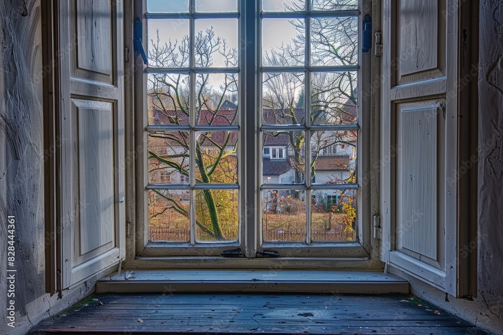 A window with a view of a tree outside. Suitable for interior design projects A window with a view of a tree outside. Suitable for interior design projects